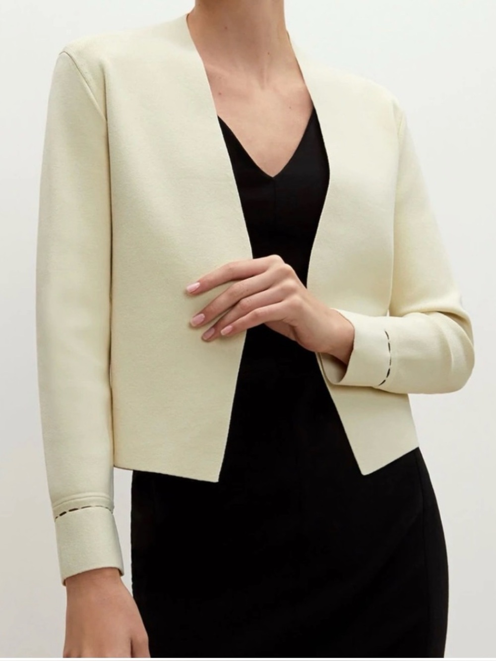 MM Lafleur Cream Open-Front Cropped Blazer